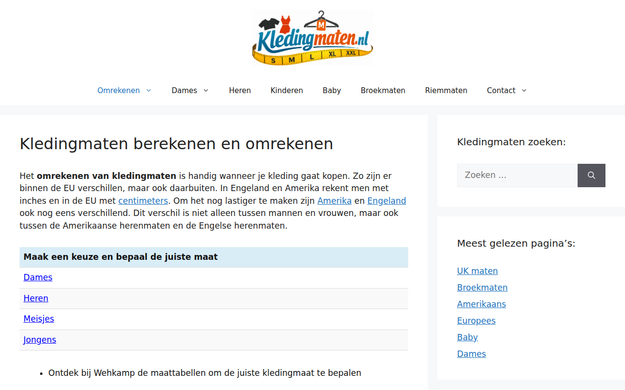 kledingmaten.nl